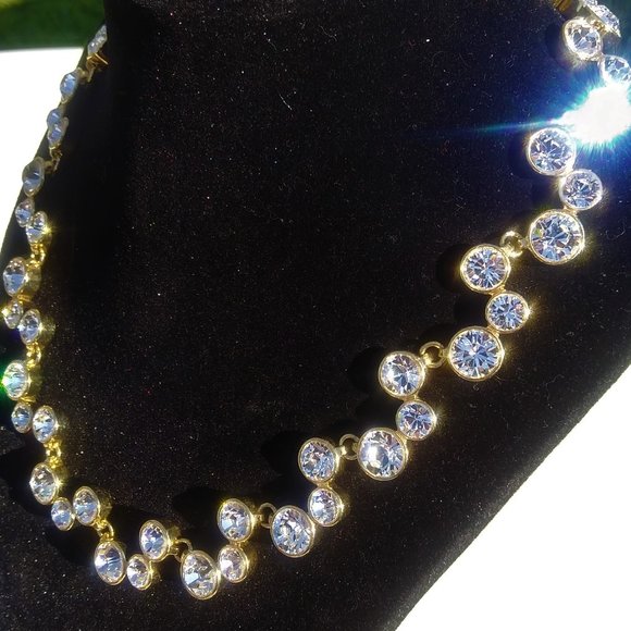 Rhinestone and Yellow Gold Plated Necklace16" -3" extension - Picture 4 of 6